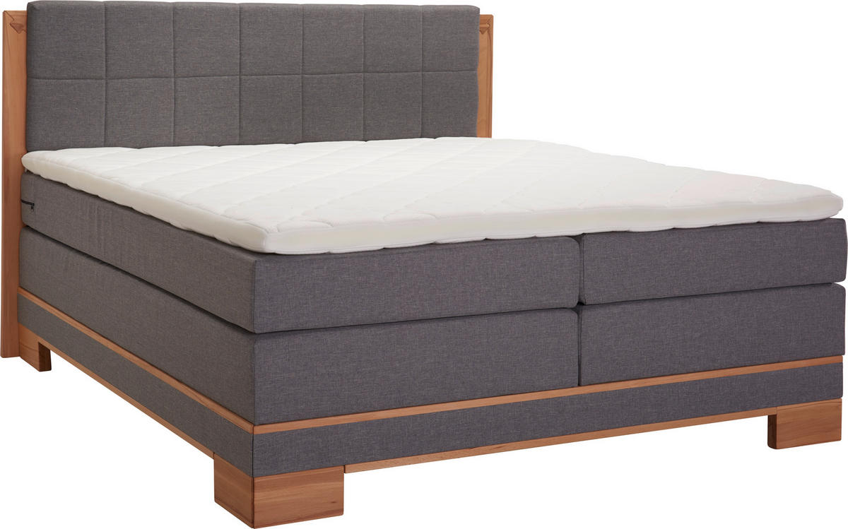 BOXSPRINGBETT 200/200 cm  in Grau, Buchefarben  - Buchefarben/Grau, Natur, Holz/Textil (200/200cm) - Linea Natura