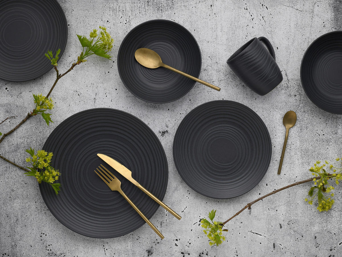 KOMBINOVANÁ SOUPRAVA, 24dílné, kamenina - černá, Basics, keramika - Creatable