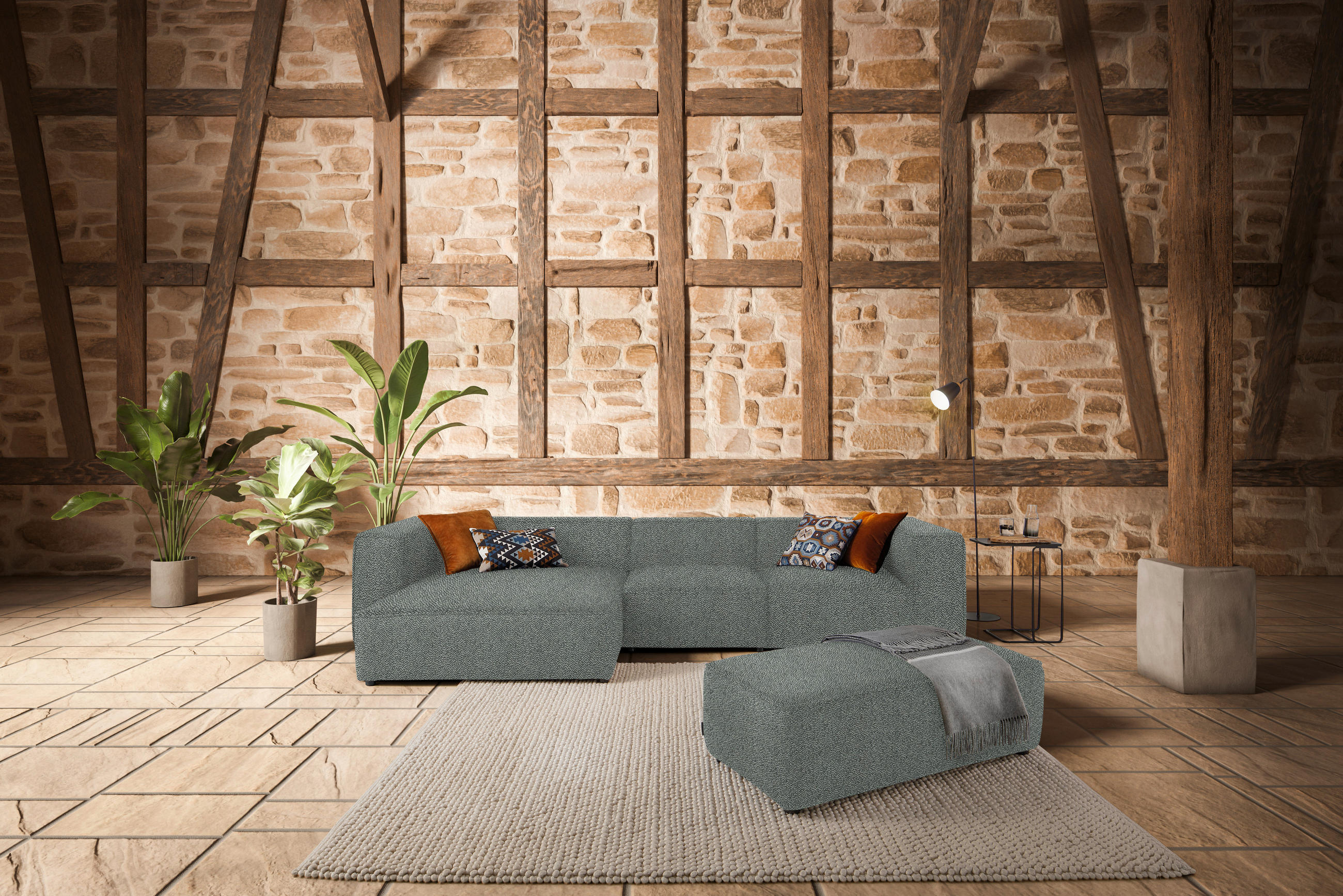 ECKSOFA in Flachgewebe Hellgrau  164/341 cm  - Hellgrau/Schwarz, Design, Kunststoff/Textil (164/341cm) - W.Schillig