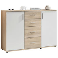 KOMODA, bela, hrast sonoma  - srebrne barve/črna, Design, umetna masa/leseni material (120/82/35cm) - Boxxx