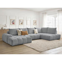 ECKSCHLAFSOFA EVEREST  mit Rücken echt, Armteil links, Armteil rechts Flachgewebe Dunkelgrau  - Dunkelgrau/Schwarz, MODERN, Kunststoff/Textil (198/423/212cm)