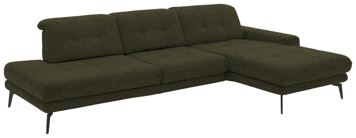 ECKSOFA in Flachgewebe Dunkelgrün  - Dunkelgrün/Schwarz, Design, Textil/Metall (309/190cm) - Beldomo Style