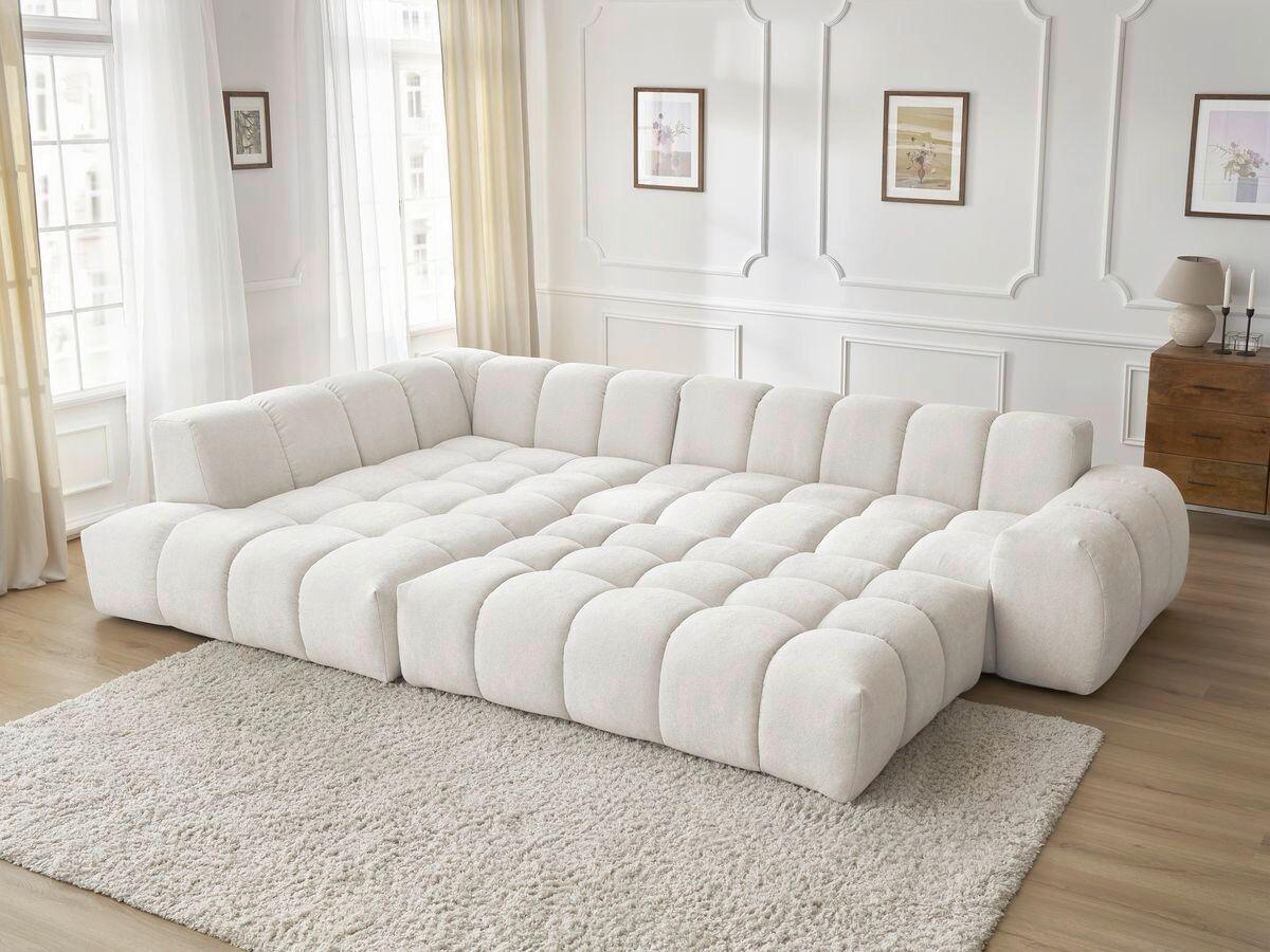 ECKSOFA Ottomane links  EVEREST Weiß Struktur  - Schwarz/Weiß, MODERN, Kunststoff/Textil (352/210cm) - Livetastic