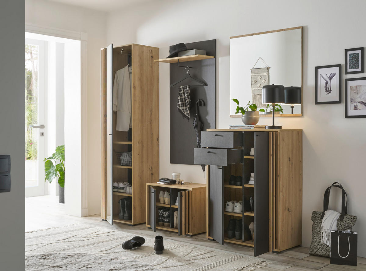 SCHUHSCHRANK 80/105/38 cm  - Schwarz/Eiche Artisan, Design, Holzwerkstoff/Kunststoff (80/105/38cm) - Carryhome