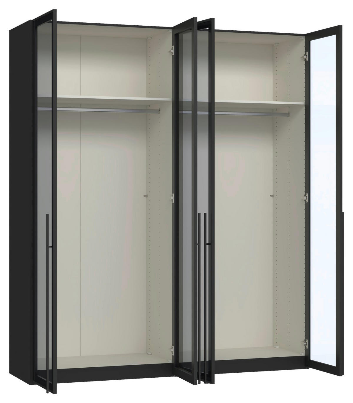 DREHTÜRENSCHRANK 203/236/59 cm,  in Schwarz, 4-türig  - Schwarz, Design, Glas/Holzwerkstoff (203/236/59cm) - Jutzler