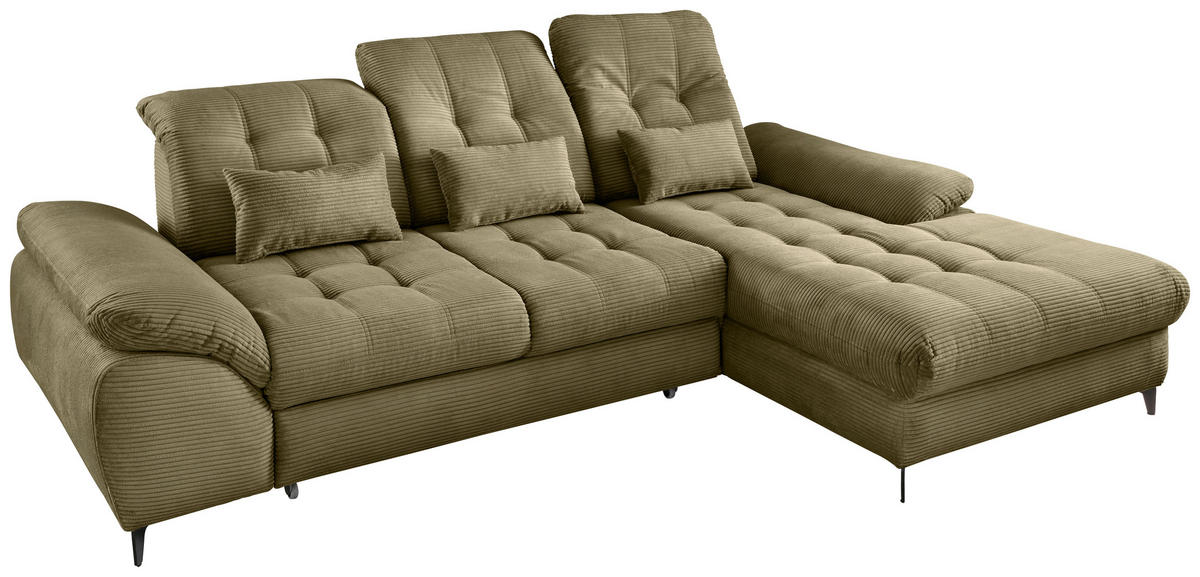 ECKSCHLAFSOFA in Cord Olivgrün  - Schwarz/Olivgrün, Modern, Textil/Metall (273/189cm) - Livetastic