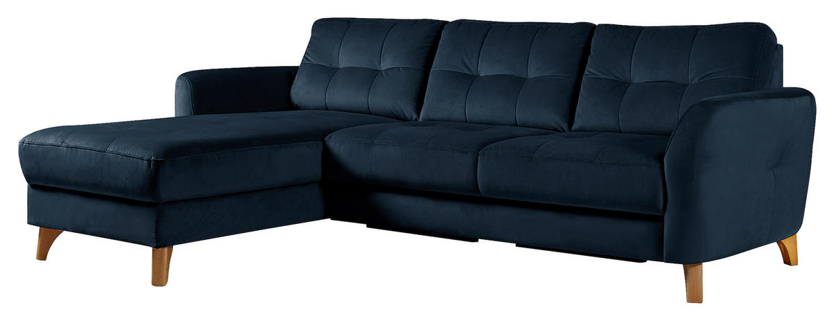 ECKSOFA in Samt Dunkelblau  - Buchefarben/Dunkelblau, Design, Holz/Textil (168/238cm) - Livetastic