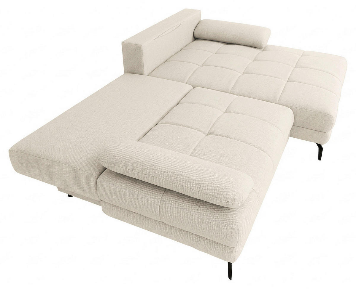 ECKSOFA Perlmutt Struktur Rückenkissen, Bettkasten, Schlaffunktion, Rücken echt, Armteilverstellung, Liegefläche im Originalstoff  - Beige/Perlmutt, MODERN, Textil/Metall (263/181cm) - Carryhome