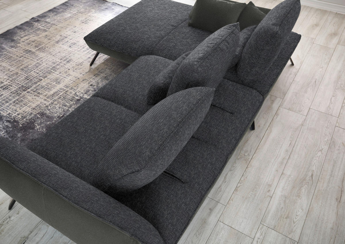 ECKSOFA  in Flachgewebe Anthrazit  191/301 cm  - Anthrazit/Schwarz, Design, Textil/Metall (191/301cm) - Moderano