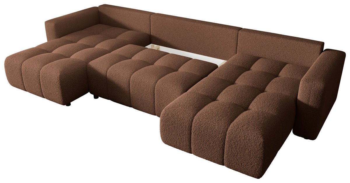 WOHNLANDSCHAFT Rostfarben Bouclé  - Rostfarben/Schwarz, MODERN, Kunststoff/Textil (190/380/190cm) - Carryhome