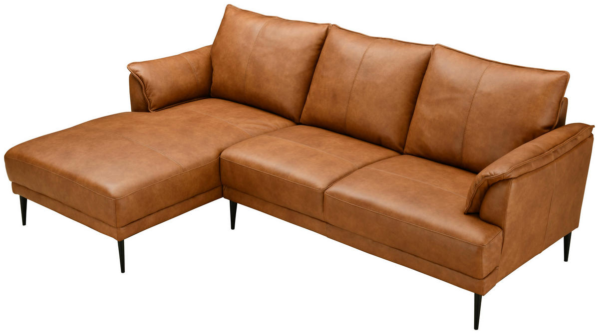 HÖRNSOFFA i äkta läder rostfärgad  - svart/rostfärgad, Design, metall/läder (153/233cm) - Livetastic