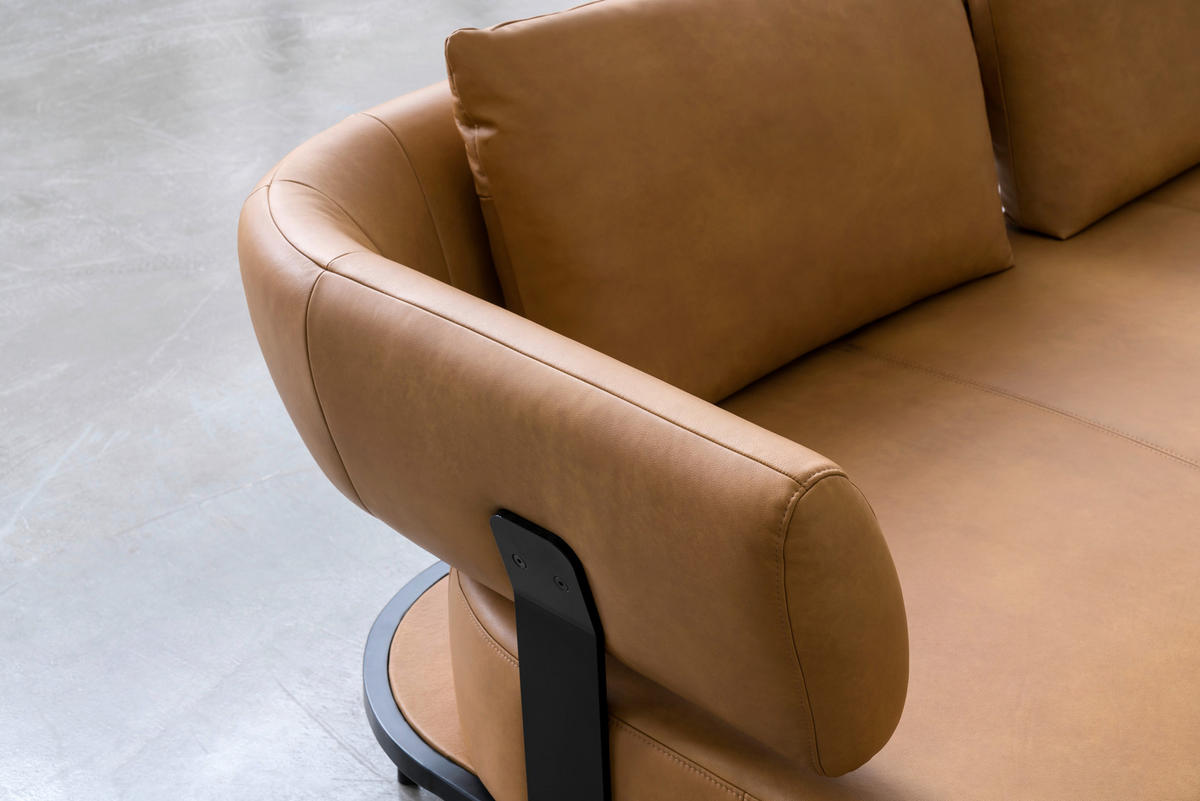 ECKSOFA in Echtleder Dunkelgelb  - Dunkelgelb/Schwarz, Design, Leder/Metall (302/237cm) - Dieter Knoll