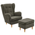 OHRENSESSEL Webstoff Olivgrün, Eiche Wotan  - Eiche Wotan/Olivgrün, Basics, Holz/Textil (78/102/98cm) - Carryhome
