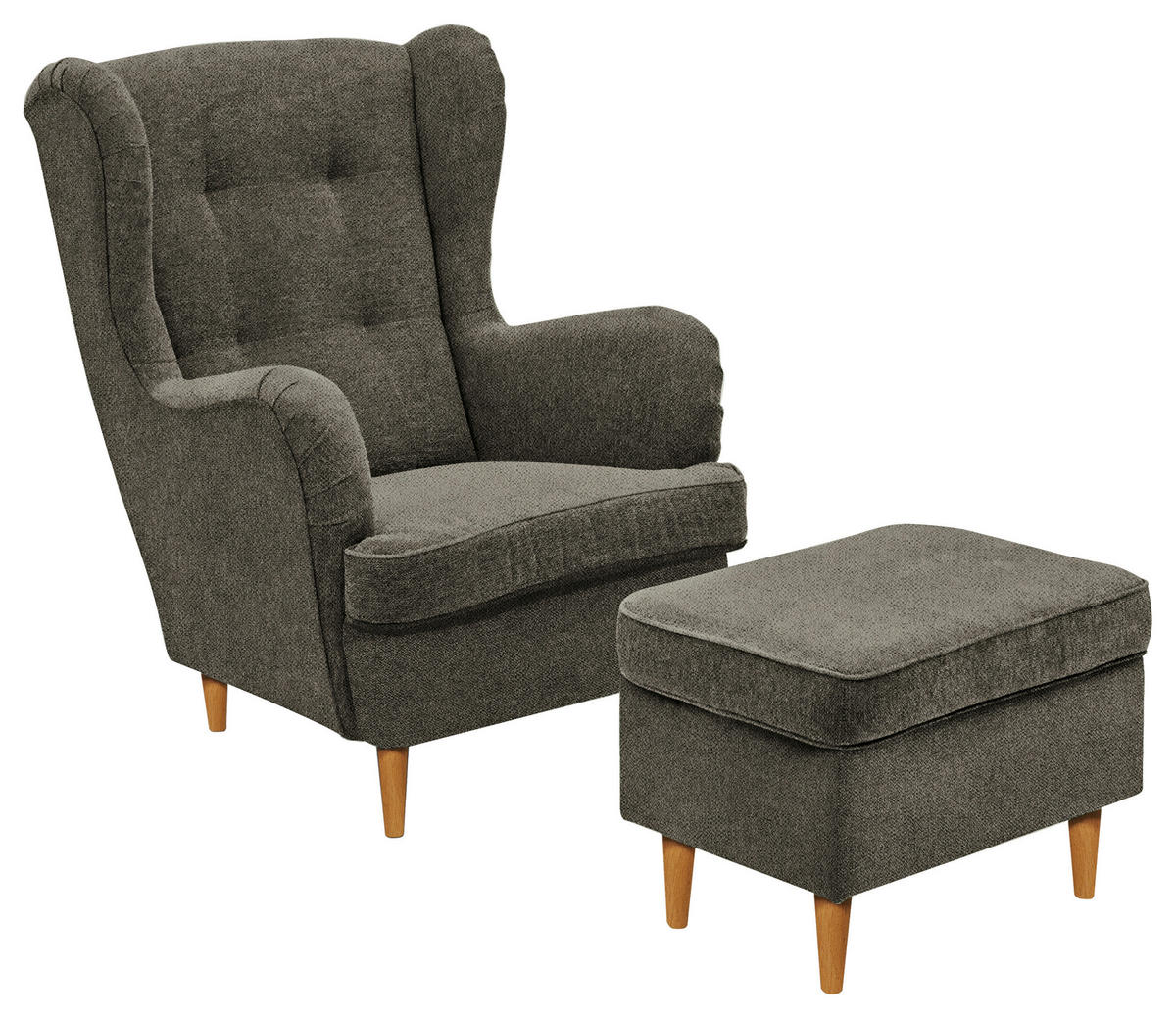 OHRENSESSEL in Webstoff Olivgrün, Eiche Wotan  - Eiche Wotan/Olivgrün, Basics, Holz/Textil (78/102/98cm) - Carryhome