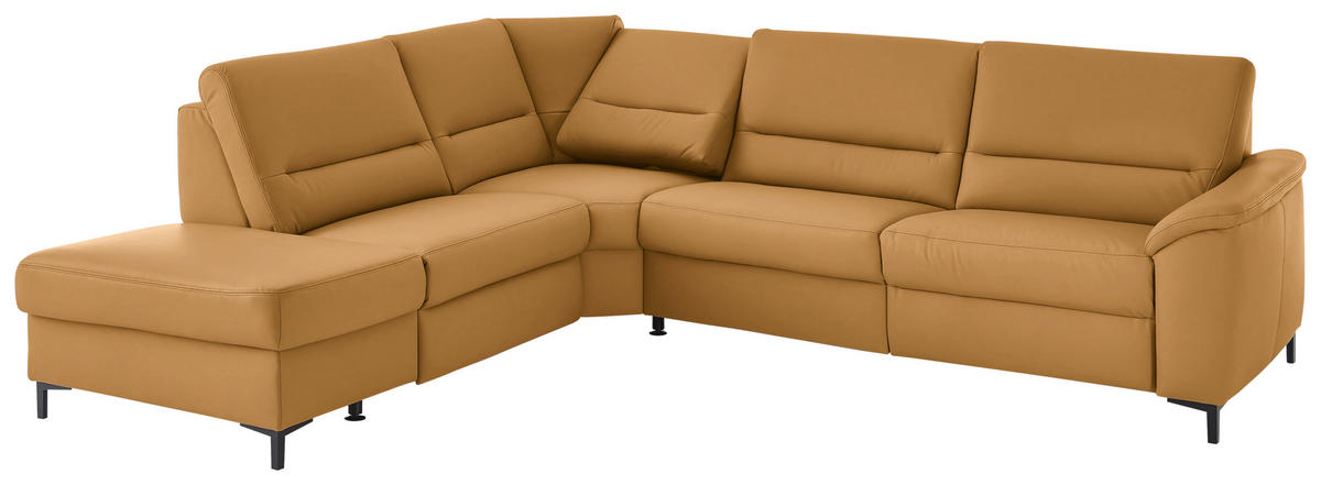 ECKSOFA  in Echtleder Senfgelb  249/290 cm  - Senfgelb/Schwarz, KONVENTIONELL, Leder/Metall (249/290cm) - Beldomo Premium