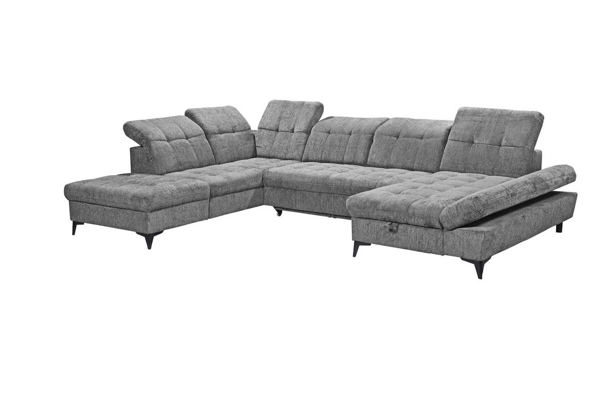 WOHNLANDSCHAFT MERCY Grau Mikrovelours  - Schwarz/Grau, MODERN, Kunststoff/Textil (245/348/168cm) - MID.YOU