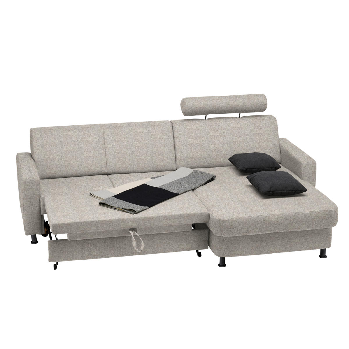 ECKSOFA in Webstoff Beige  - Beige/Schwarz, Design, Kunststoff/Textil (257/165cm) - Xora