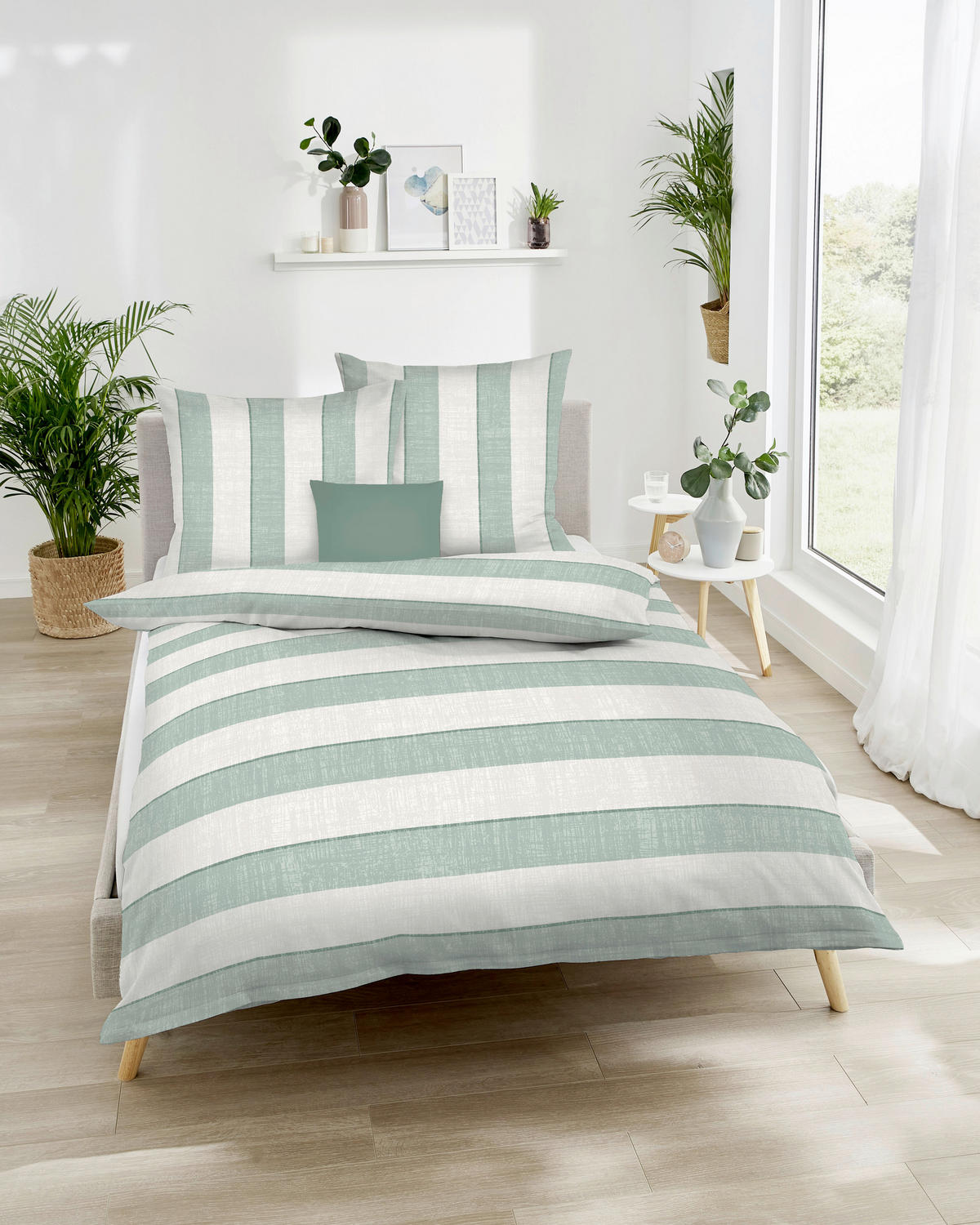 POSTELJNINA College 140/200 cm bombažni flanel žadasto zelena  - žadasto zelena, Konvencionalno, tekstil (140/200cm) - Kaeppel