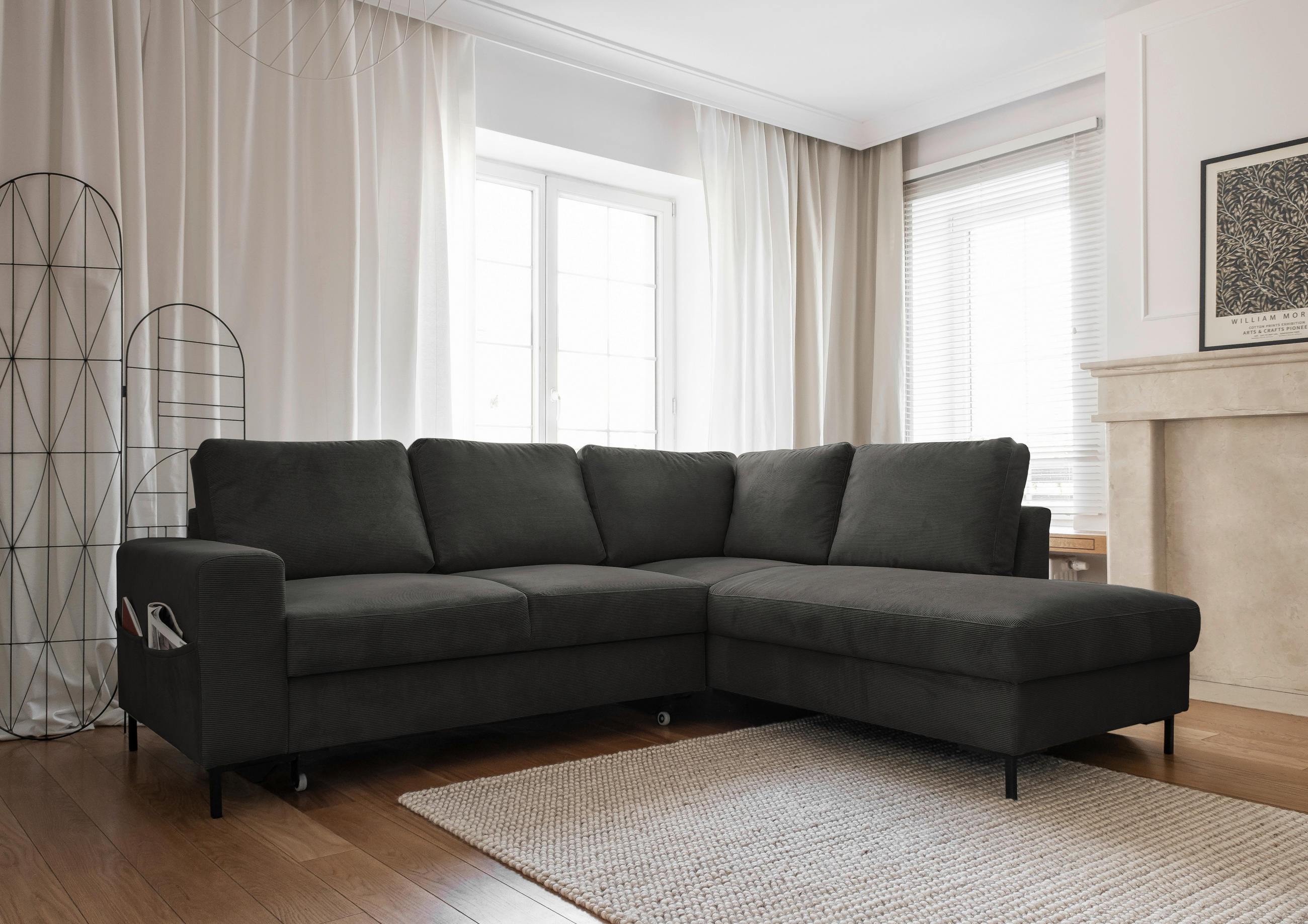 ECKSOFA in Cord Grau  237/197 cm  - Schwarz/Grau, Design, Textil/Metall (237/197cm) - MID.YOU