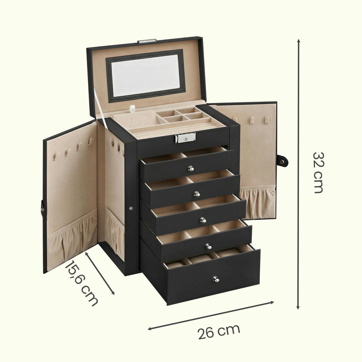 SCHMUCKKÄSTCHEN - Beige/Schwarz, Trend, Leder/Holzwerkstoff (26/32/15,6cm) - Boxxx