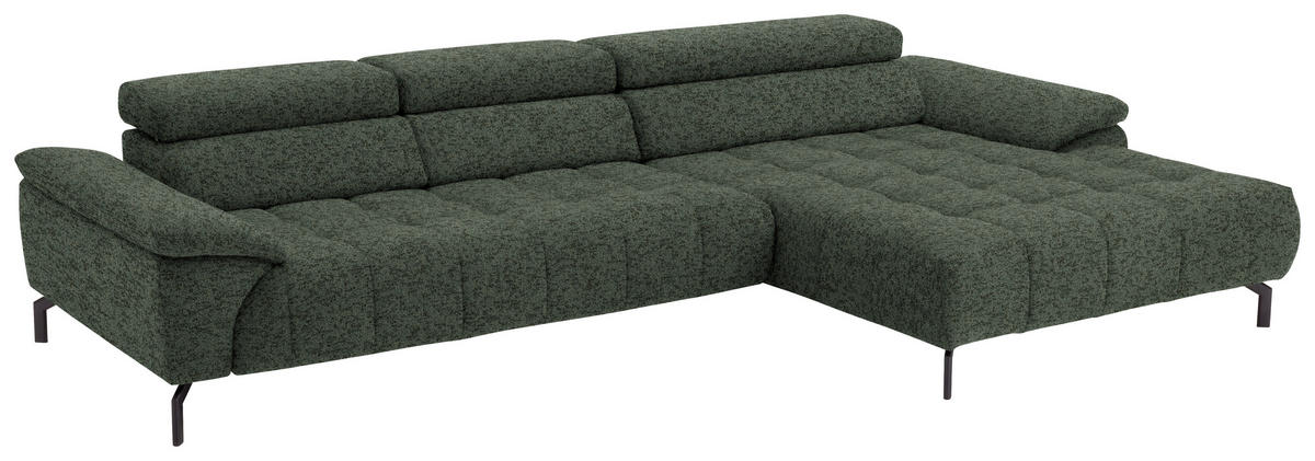 ECKSOFA in Chenille Grün  329/190 cm  - Schwarz/Grün, Design, Textil/Metall (329/190cm) - Beldomo Style