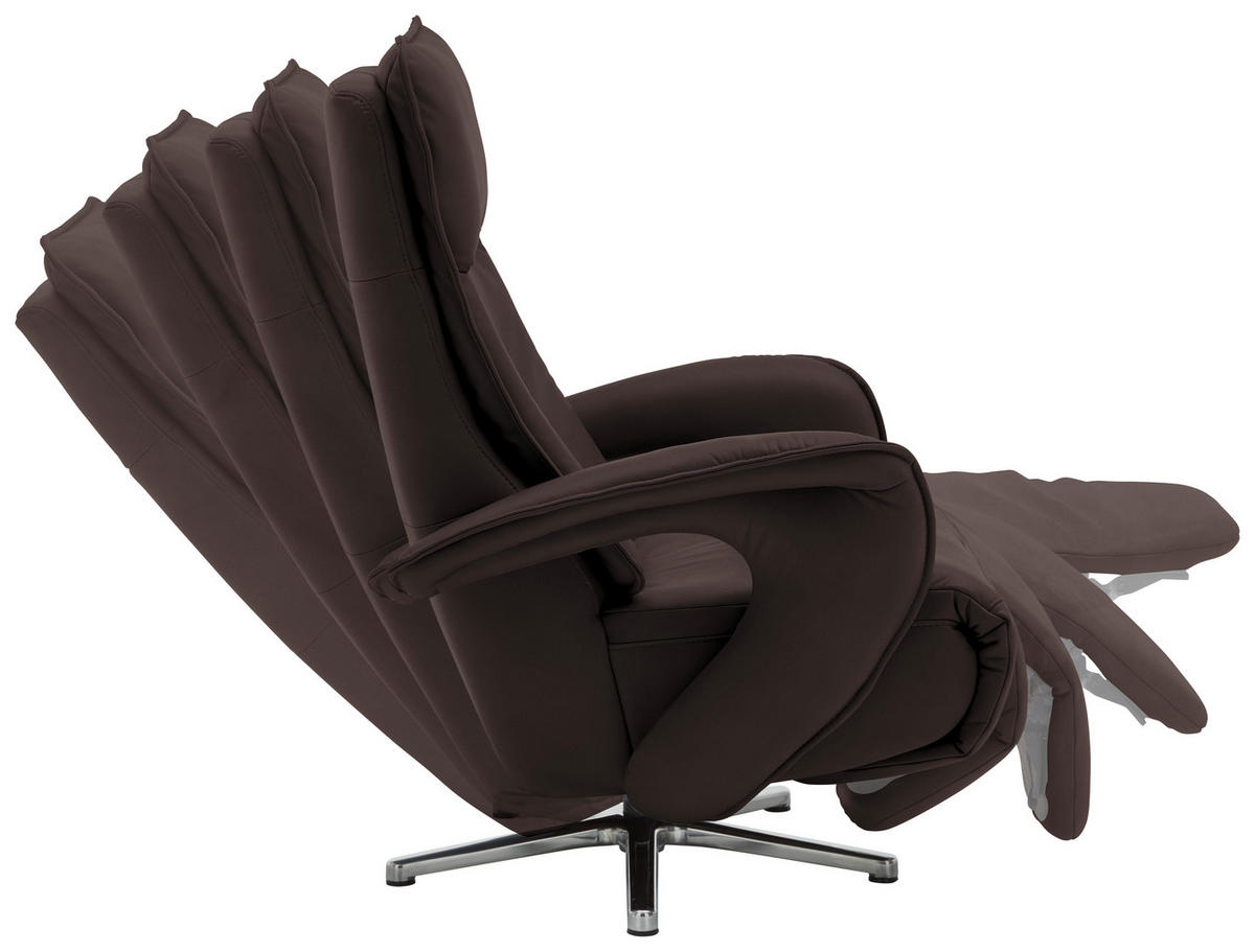 RELAXSESSEL in Leder Braun  - Chromfarben/Braun, Design, Leder/Metall (77/110/87cm) - Valdera