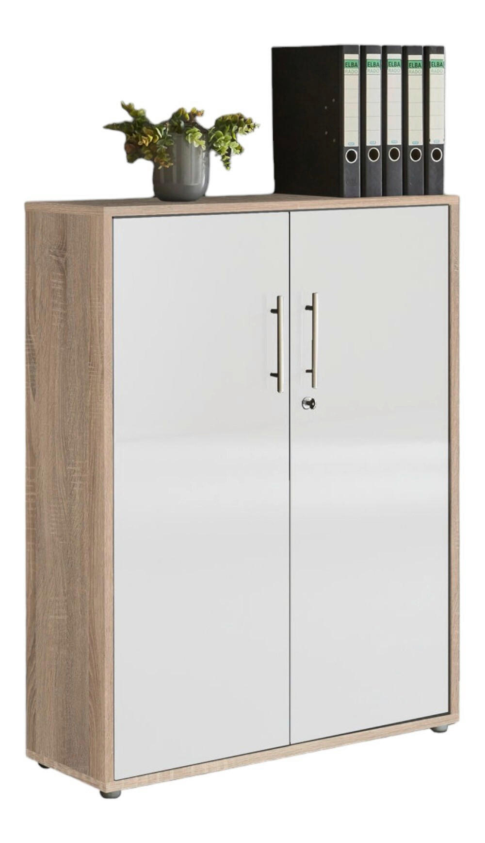 Mid.you Aktenschrank Office Edition Weiß, Sonoma Eiche 84.5x114x33 cm
