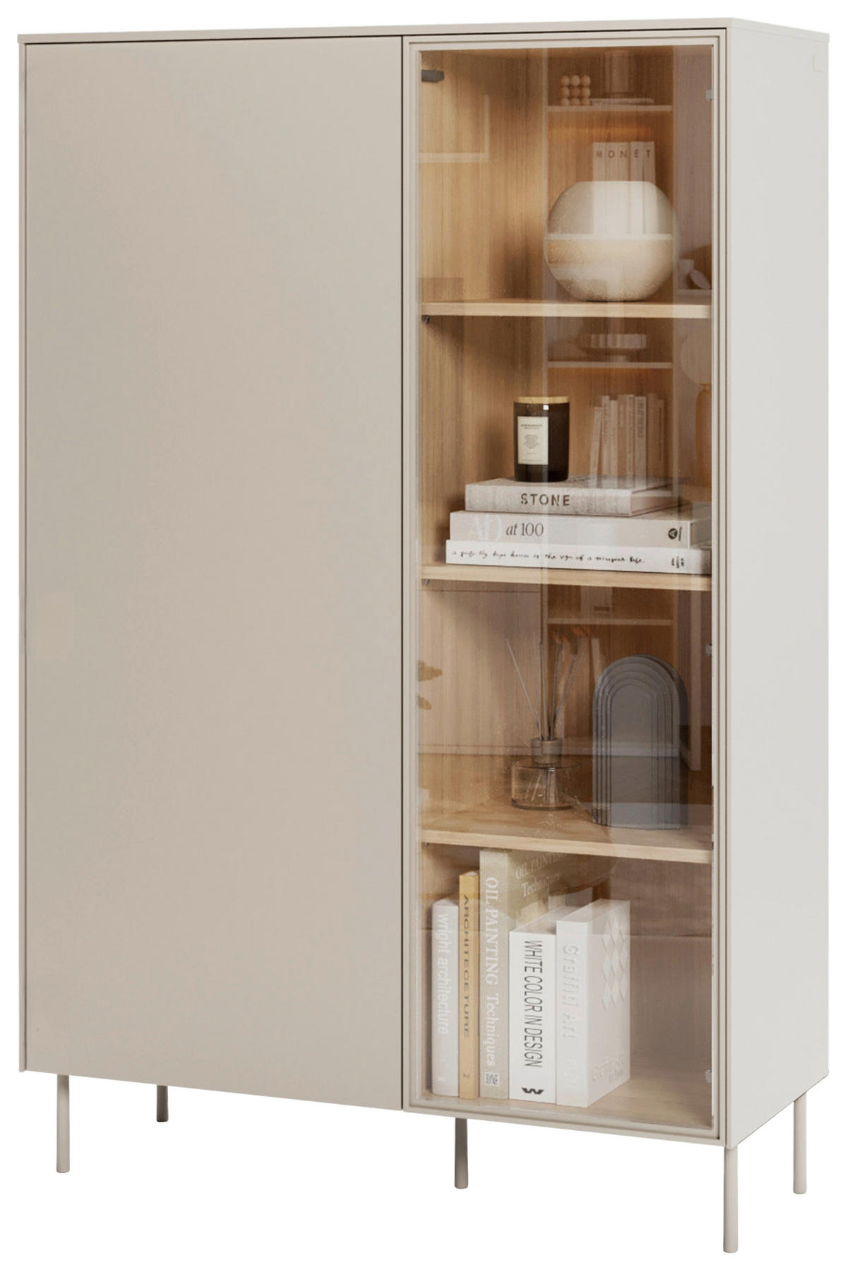 HIGHBOARD 102/156/41 cm Eichefarben, Kaschmir  102/156/41 cm  - Kaschmir/Eichefarben, MODERN, Glas/Holzwerkstoff (102/156/41cm) - Carryhome