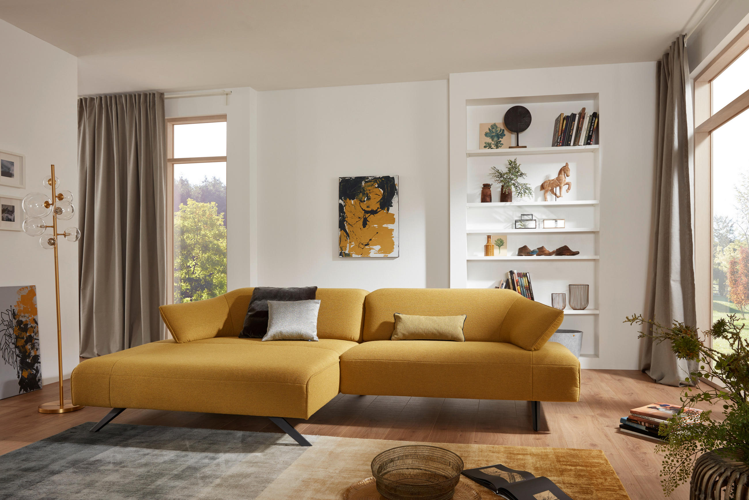 ECKSOFA in Struktur Currygelb  165/276 cm  - Currygelb/Anthrazit, Design, Textil/Metall (165/276cm) - Himolla