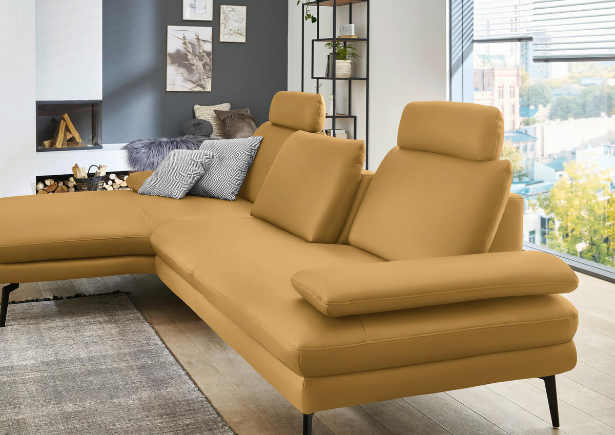 ECKSOFA in Echtleder Gelb  - Gelb/Schwarz, Design, Leder/Metall (180/310cm) - Dieter Knoll