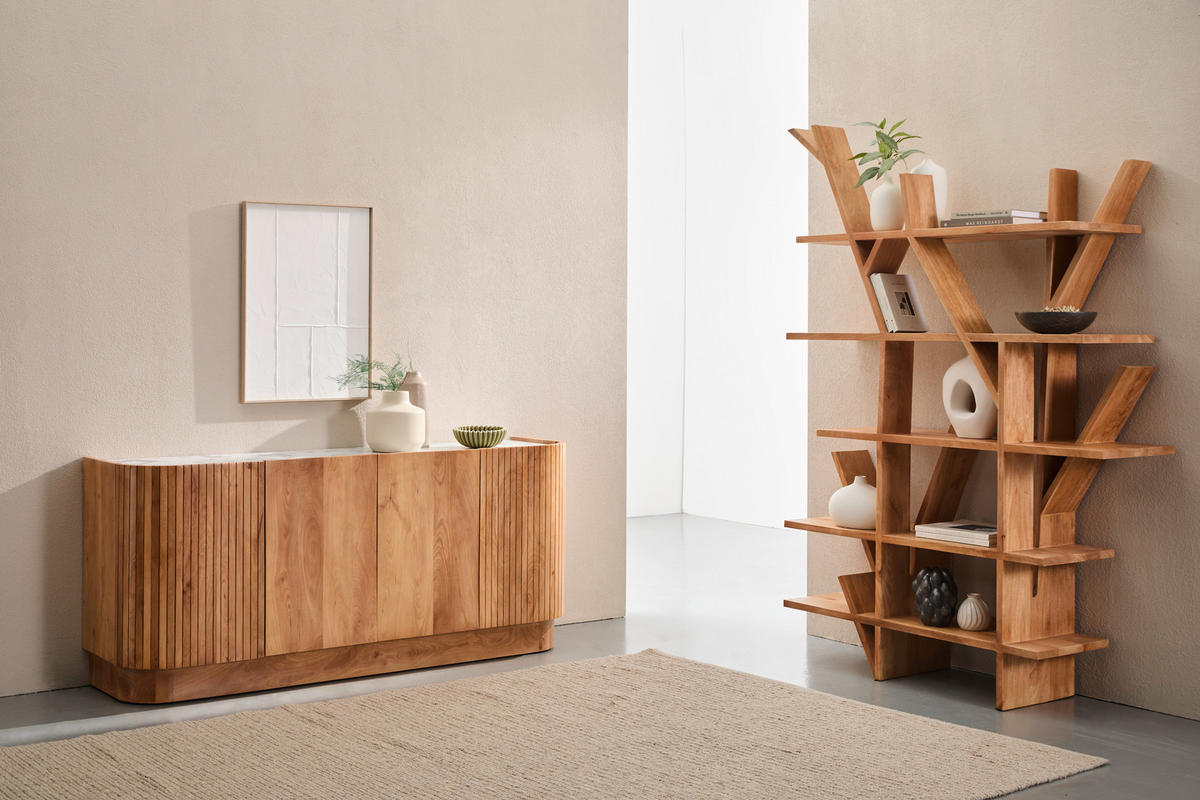 REGAL Mangoholz vollmassiv Naturfarben  - Naturfarben, Design, Holz (138/189/35cm) - Livetastic