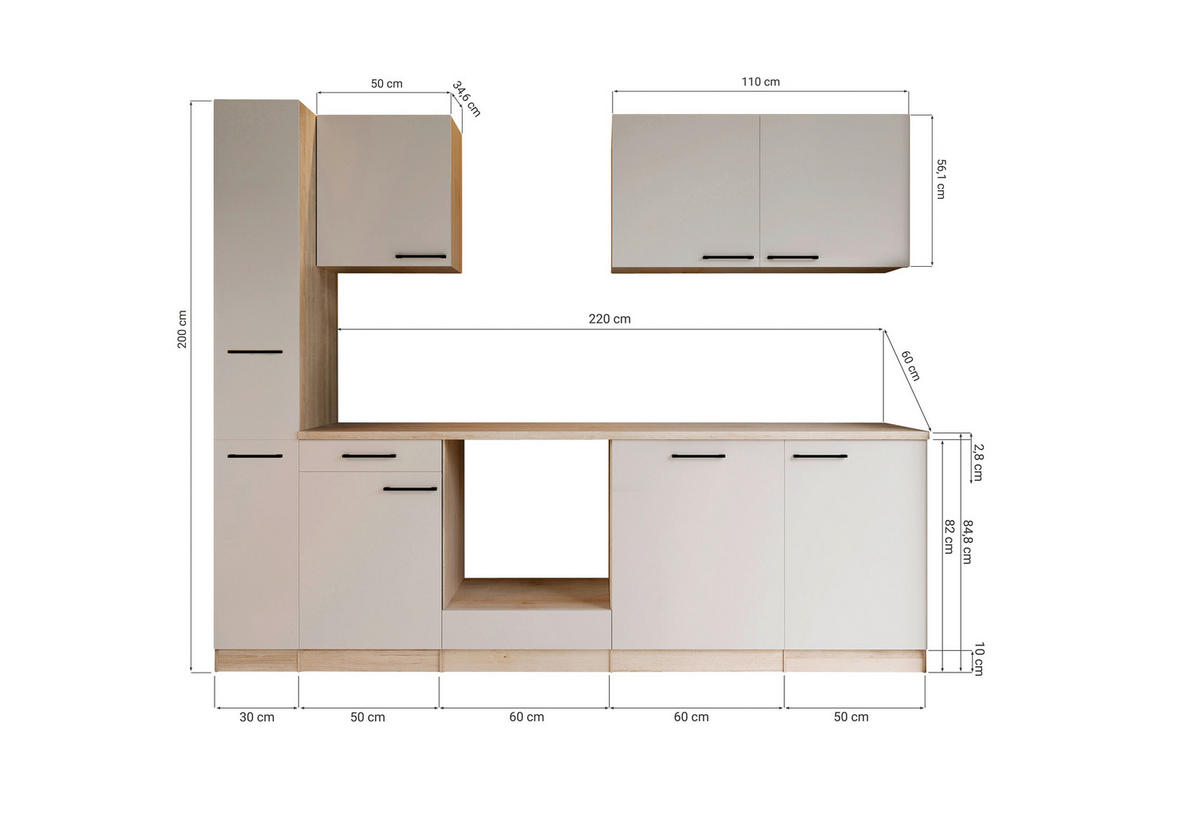 KÜCHENLEERBLOCK Merle 250 cm  in Kaschmir  - Kaschmir/Eichefarben, Trend, Holzwerkstoff/Metall (250cm) - Respekta