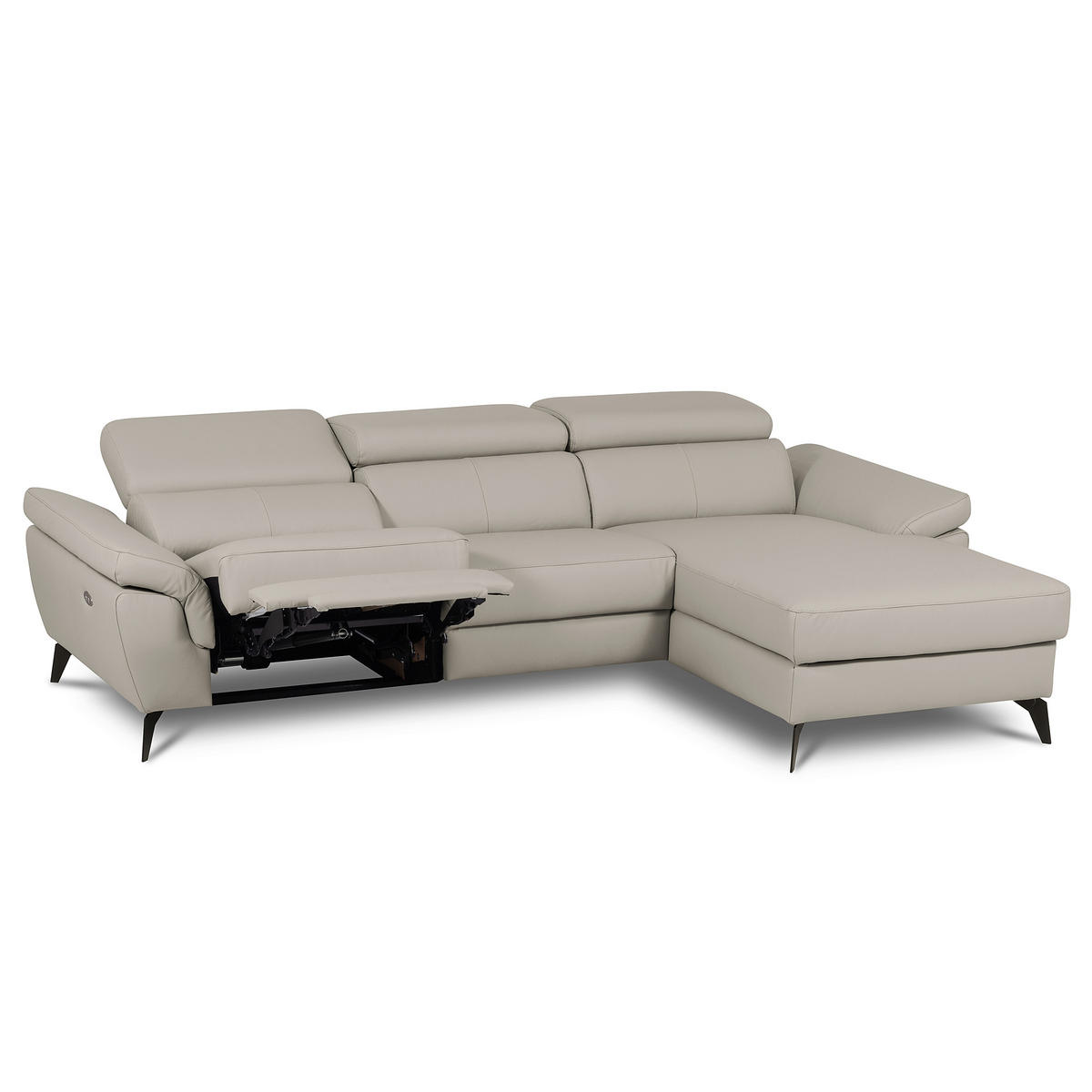ECKSOFA  in Lederlook Echtleder Platinfarben  252/179 cm  - Platinfarben/Schwarz, Design, Leder/Textil (252/179cm) - Livetastic
