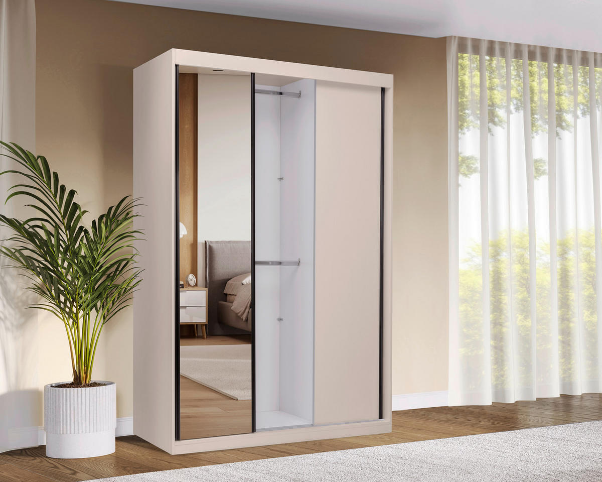 SCHIEBETÜRENSCHRANK 150/215/59,5 cm 3-türig  - Kaschmir/Schwarz, MODERN, Holzwerkstoff/Metall (150/215/59,5cm) - MID.YOU