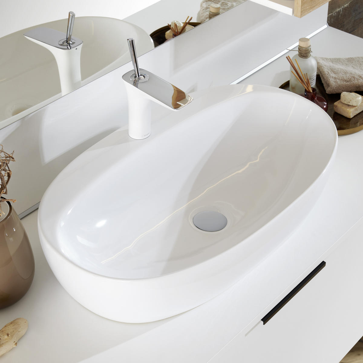 BADEZIMMER  in 180 cm  - Eichefarben/Weiß, KONVENTIONELL, Glas/Keramik (180cm) - Moderano