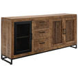 SIDEBOARD Mangoholz massiv Naturfarben, Hellbraun  - Hellbraun/Schwarz, Design, Glas/Holz (175/80/40cm) - Carryhome