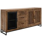 SIDEBOARD Mangoholz massiv Naturfarben, Hellbraun  - Hellbraun/Schwarz, Design, Glas/Holz (175/80/40cm) - Carryhome