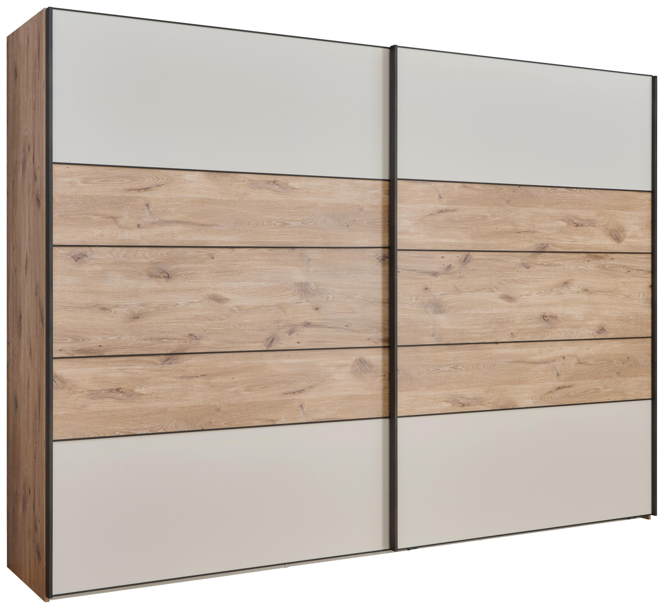 SCHWEBETÜRENSCHRANK 250/217/68 cm 2-türig Eichefarben, Champagner  - Schieferfarben/Champagner, KONVENTIONELL, Holzwerkstoff (250/217/68cm) - Voleo