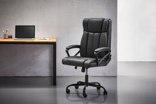 SCAUN DIRECTORIAL  in imitație piele negru  - negru, Modern, plastic/metal (64/108-116/64,5cm) - Livetastic