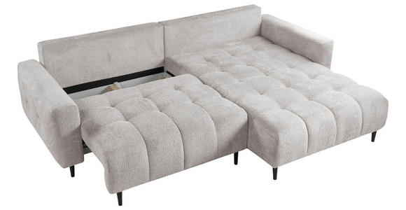 ECKSOFA Ecru Chenille  inkl. Rückenkissen, Bettkasten, Schlaffunktion, Rücken echt, Liegefläche im Originalstoff  - Ecru/Schwarz, KONVENTIONELL, Holz/Textil (266/180cm) - Carryhome