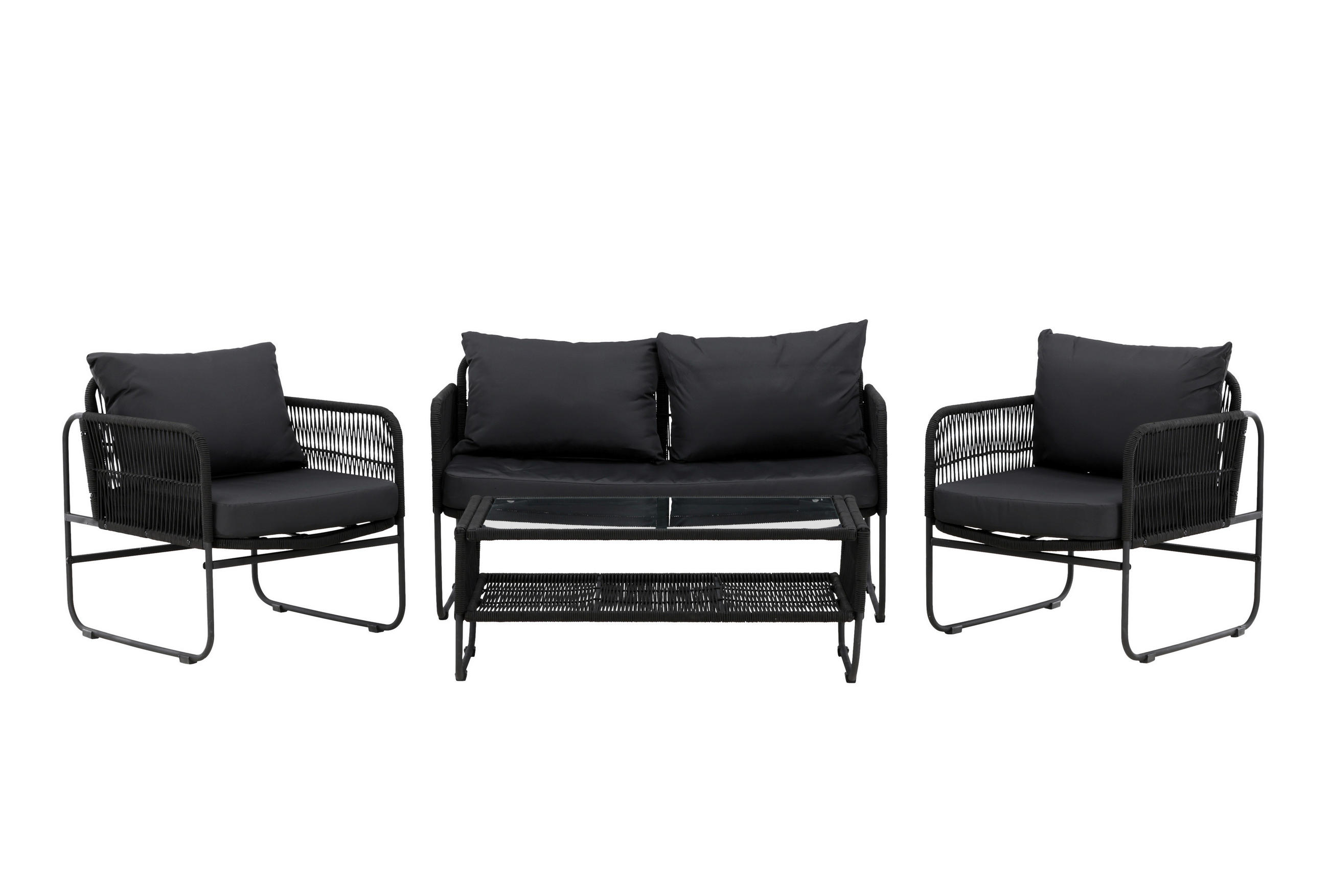 LOUNGEGARNITUR Stahl  - Schwarz, KONVENTIONELL, Textil/Metall - Gardenson