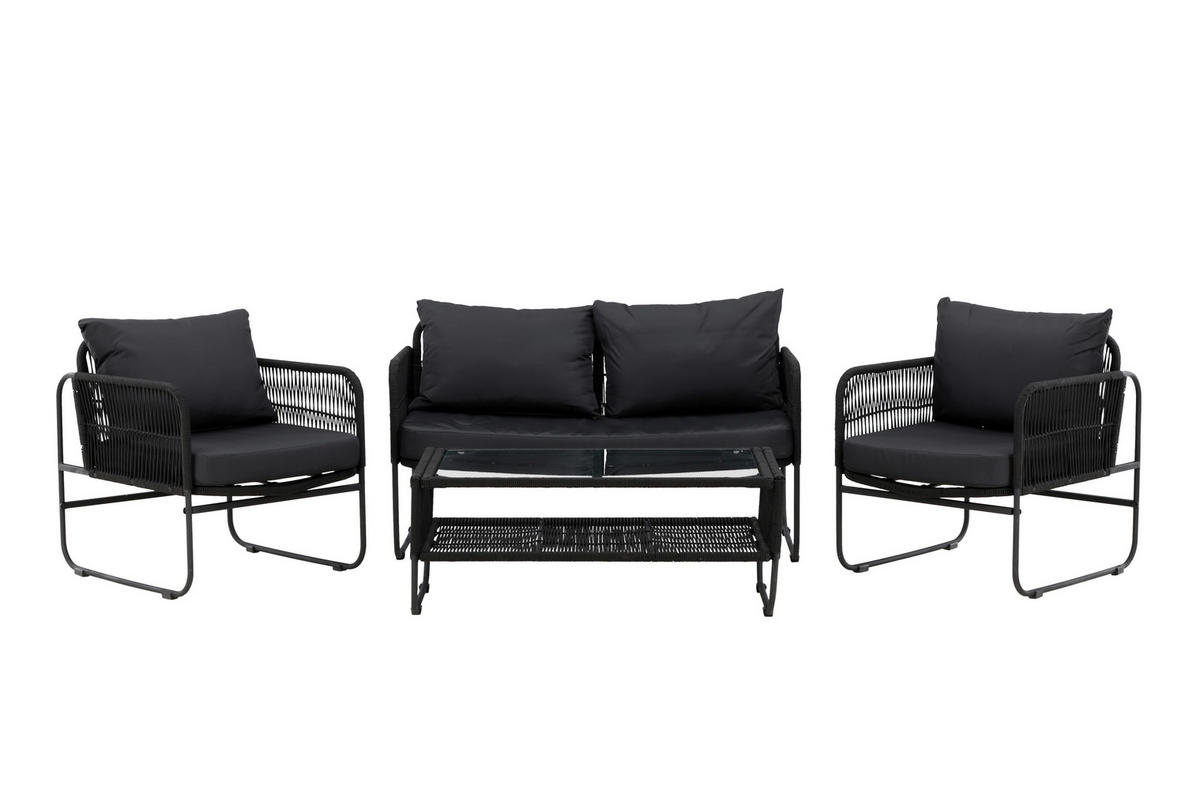 LOUNGEGARNITUR Stahl  - Schwarz, KONVENTIONELL, Textil/Metall - Gardenson