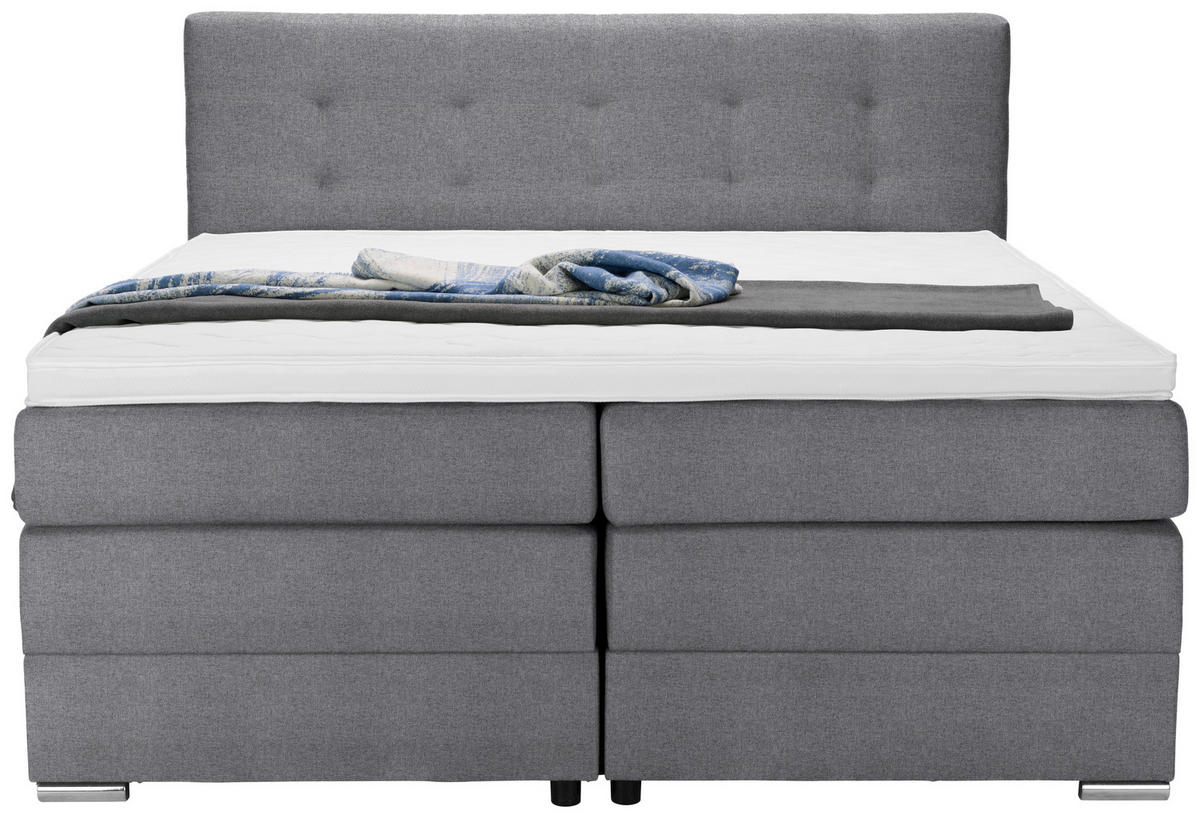 BOXSPRINGBETT 160/200 cm  in Hellgrau  - Silberfarben/Hellgrau, KONVENTIONELL, Holz/Holzwerkstoff (160/200cm) - Moderano