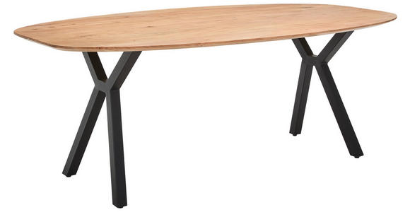 ESSTISCH Akazie massiv oval Naturfarben, Schwarz - Schwarz/Naturfarben, Design, Holz/Metall (200/100/76cm) - Carryhome