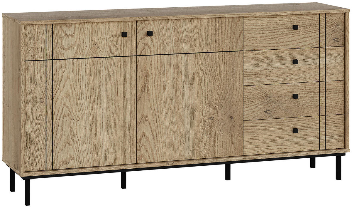 SIDEBOARD  in 160,2/81,8/37 cm  - Eichefarben/Schwarz, MODERN, Holzwerkstoff/Kunststoff (160,2/81,8/37cm) - Carryhome