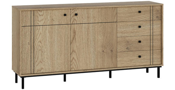 SIDEBOARD  in 160,2/81,8/37 cm  - Eichefarben/Schwarz, MODERN, Holzwerkstoff/Kunststoff (160,2/81,8/37cm) - Carryhome