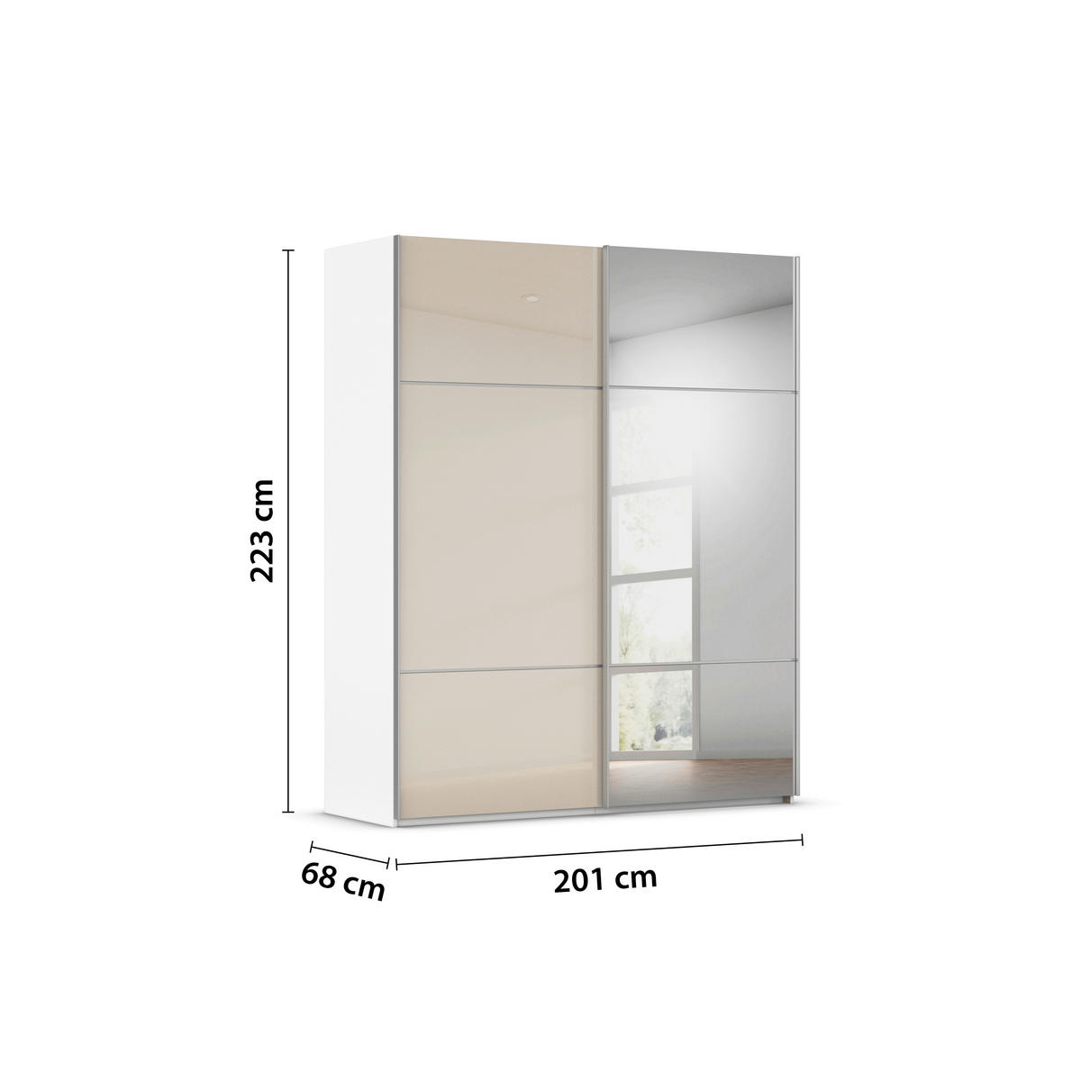 SCHWEBETÜRENSCHRANK in Weiss, Champagner  - Weiss/Champagner, Konventionell, Glas/Holzwerkstoff (201/223/68cm) - Novel