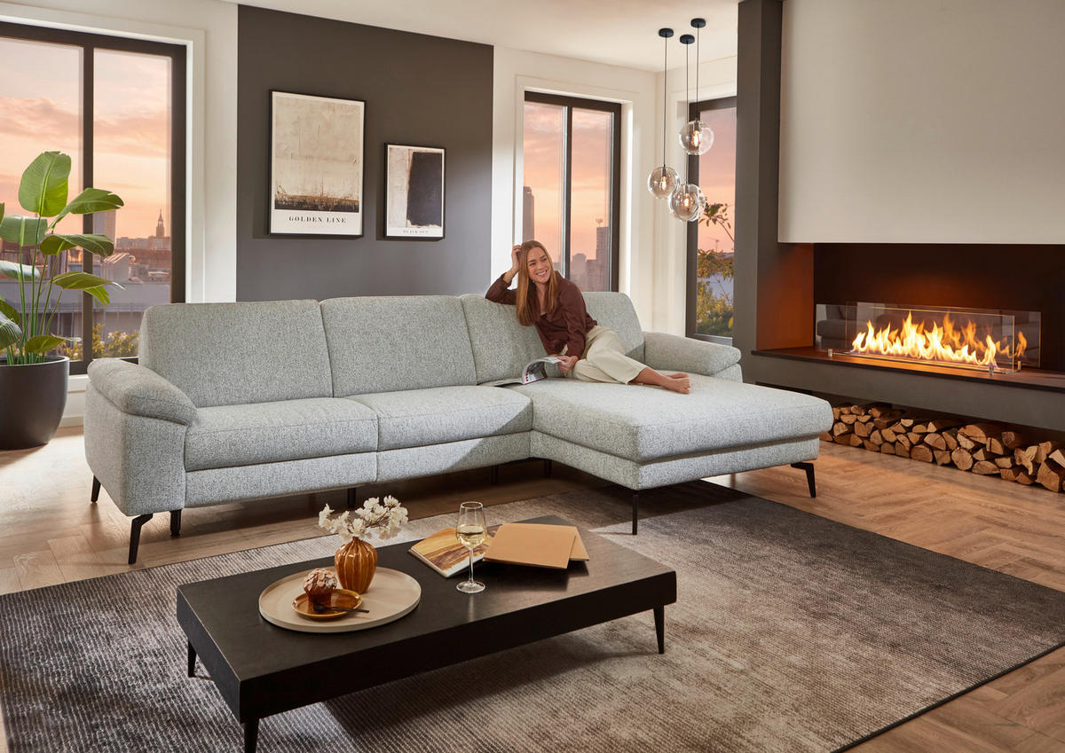 ECKSOFA  in Chenille Silberfarben  309/171 cm  - Silberfarben/Schwarz, Design, Textil/Metall (309/171cm) - Valdera