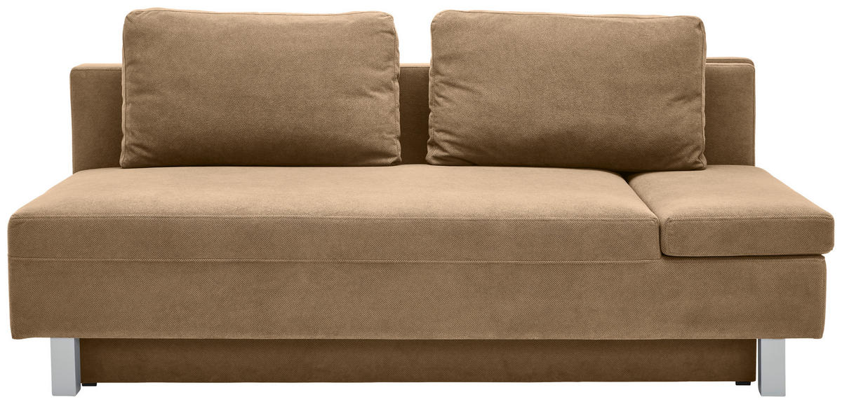 SCHLAFSOFA in Flachgewebe Hellbraun  - Chromfarben/Hellbraun, Design, Holz/Textil (205/77-93/99cm) - Novel