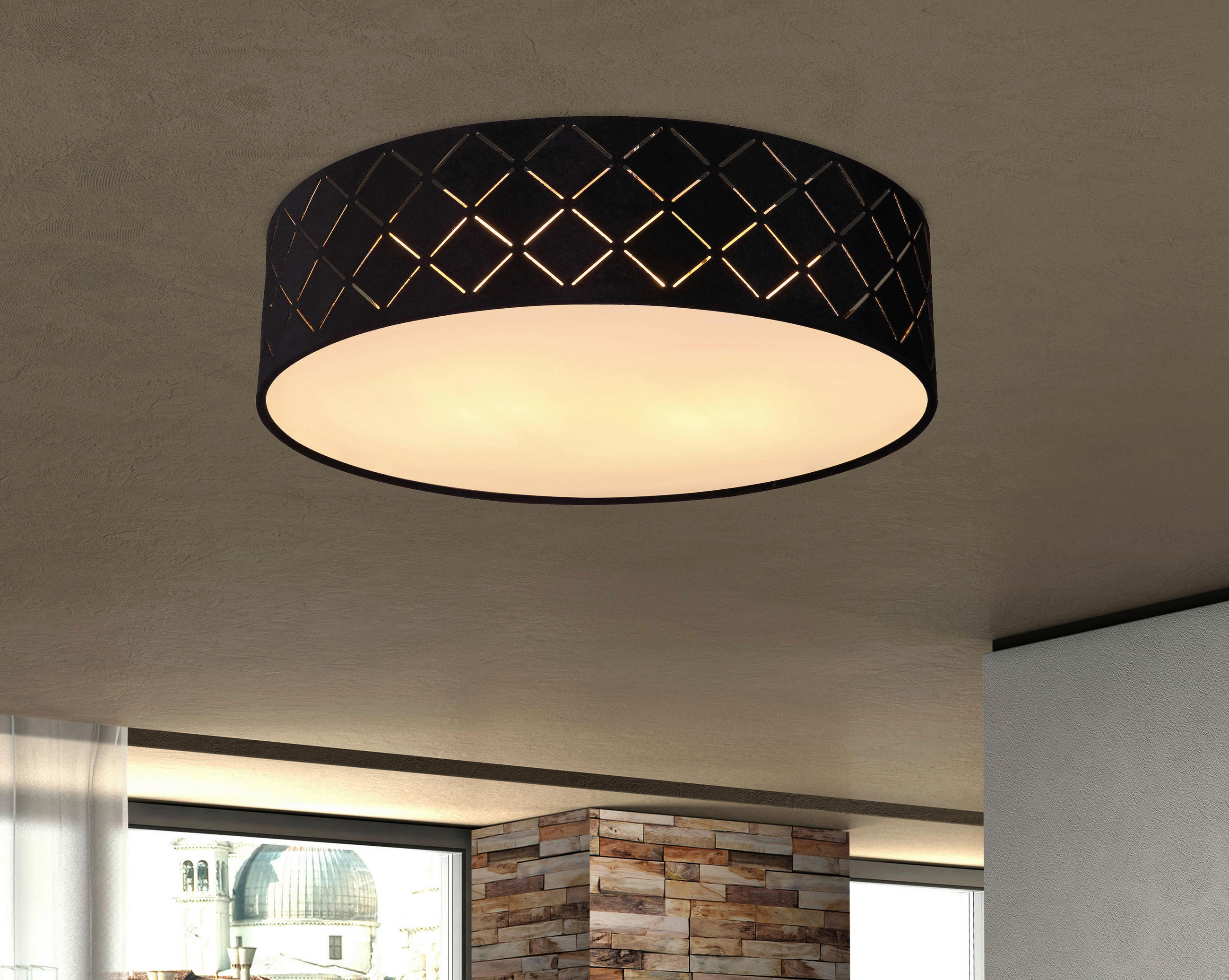 DECKENLEUCHTE VARIOS 38/10 cm   - Goldfarben/Schwarz, Design, Kunststoff/Textil (38/10cm) - Globo